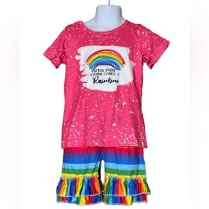 NEW Boutique Girl’s Rainbow 2PC Top and Ruffle Shorts Matching Set